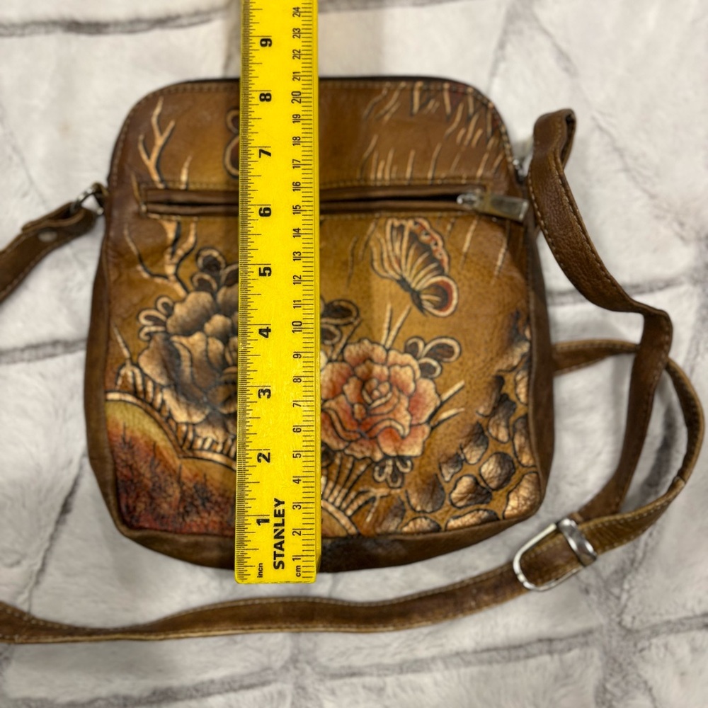 Biacci Handpainted Festival Leather Floral Butterfly Brown crossbody Handbag - Picture 5 of 8